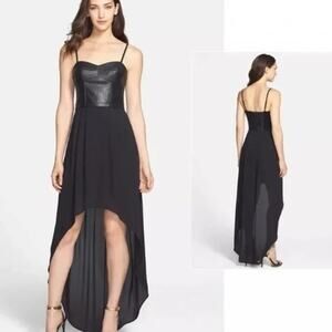 BCBGMAXAZRIA Dress Womens XXS Black Leandra Faux Leather Corset Hi Low Cocktail